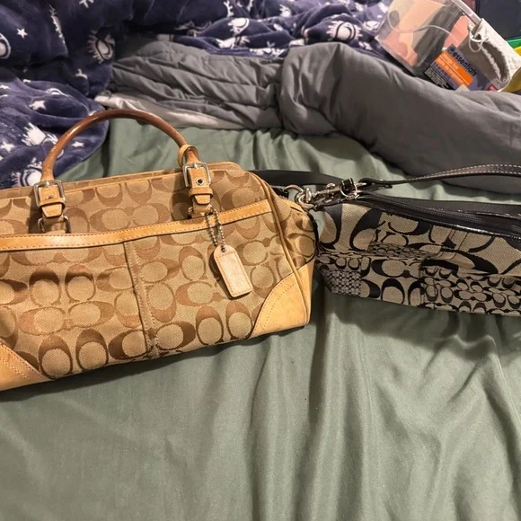 Coach Signature Canvas Satchel and Wristlet Set in Tan and Black Vintage Bundle! - Picture 2 of 8